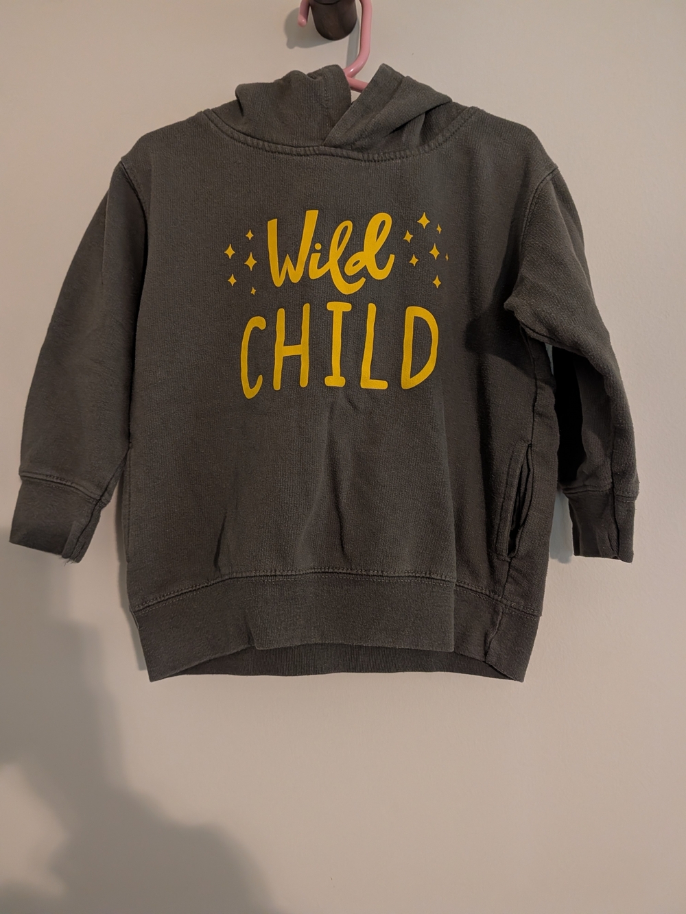 Wild Child Hooded Sweatshirt for Kids - Dark Green with Yellow Graphic